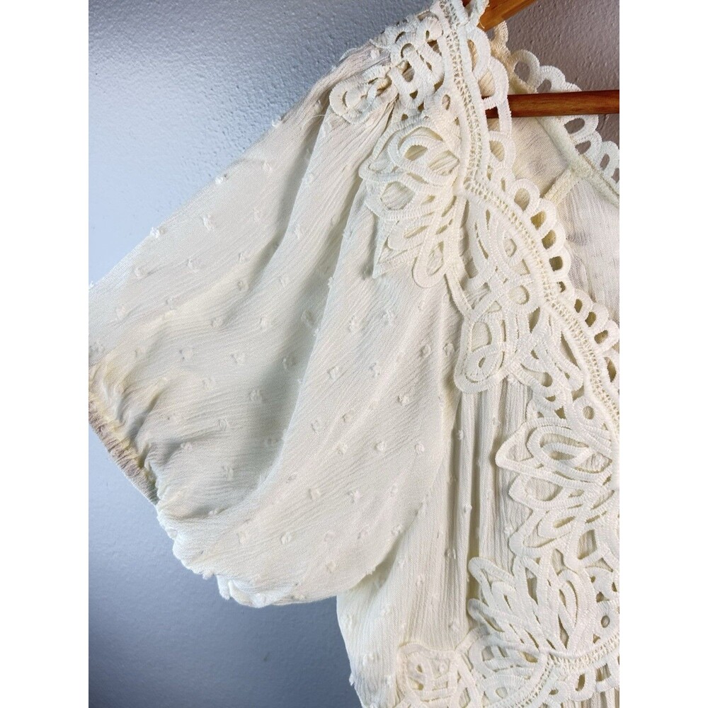 oddi Boho Babydoll Cream Crochet Lace V Neck Flowy Top SIze L NWT - Picture 4 of 8